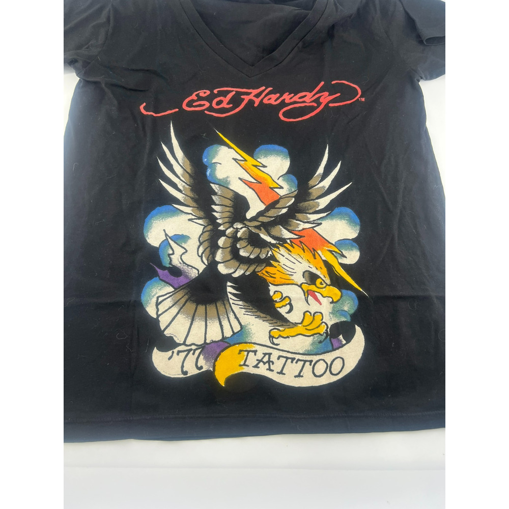 Ed Hardy Black Tee with Eagle and Lightning Graphic - Picture 6 of 7